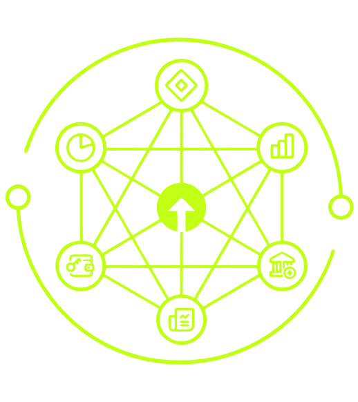 DeFi network illustration showing interconnected financial services
