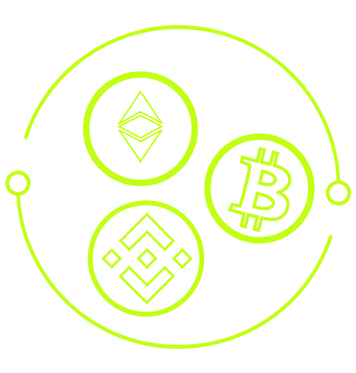 Cryptocurrency exchange logos including Ethereum, Bitcoin, and Binance